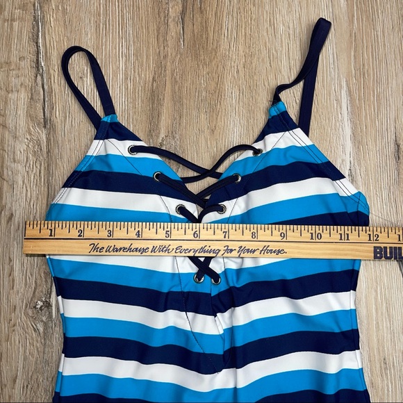 Nautica Lace Up Striped One Piece Swimsuit Blue Size M 7278 BNWT - Picture 7 of 8